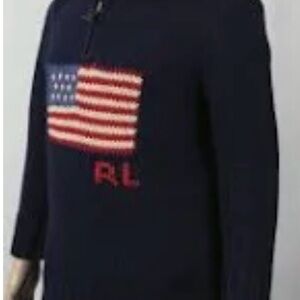 Polo RL half zip boys  Navy Sweater with American Flag Design sz7